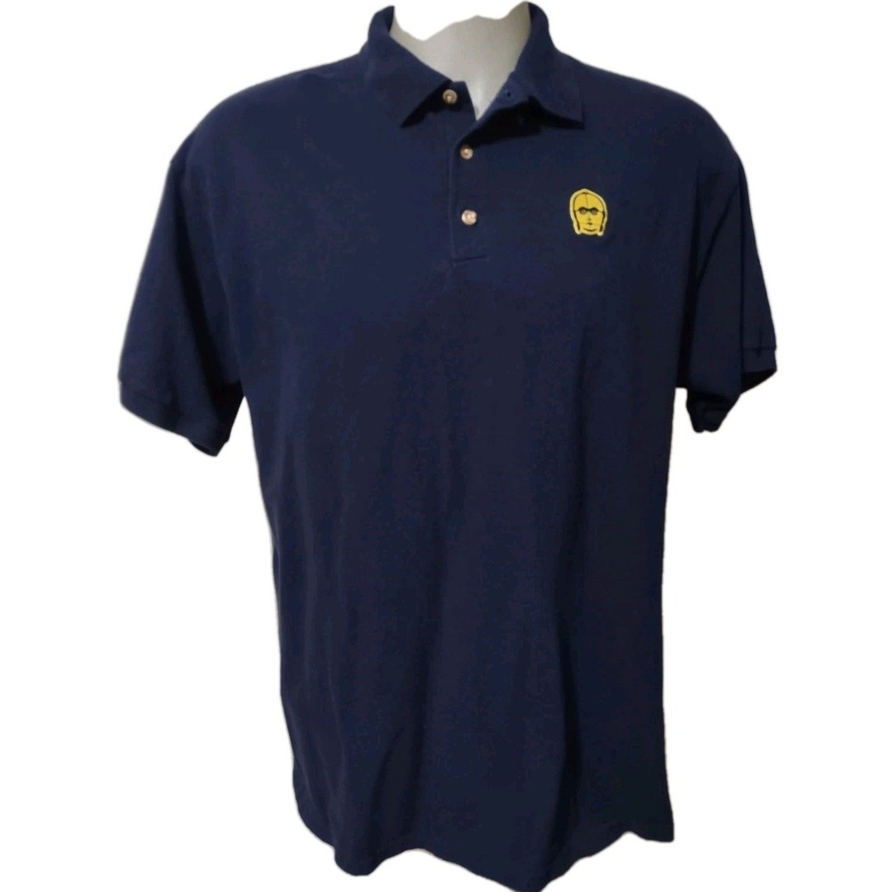 Star Wars Polo Mens Size XL Embroidered C3PO Emblem Logo Navy Blue Short Sleeve